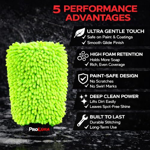 Microfiber Car Wash Mitt 2 Pack, Chenille Scratch-Free Wash Gloves, Ultra Soft, Highly Absorbent, 7.1” x 10.2”, Lint-Free, Reusable Auto Cleaning Mitt (Green) - color: Green
