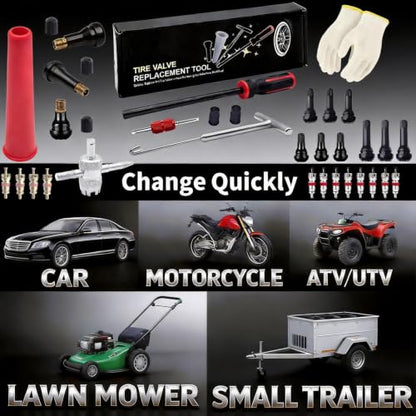 Tire Valve Stem & Core Removal Replacement Installation Tool Kit,Valve Stem Remover without Tire Removal,Longer Tire Valve Stem Puller For Checking Tire Pressure,for Cars Motorcycles Lawn Mowers ATVs