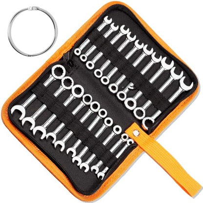 Mini Wrench Set Metric and SAE 20 Pcs Ignition Wrenches 4-11mm & 5/32" to 7/16" Open End Box End Wrench Set with Key Ring, Combination Wrench Sets with Zipper Bag - style: Metric and SAE