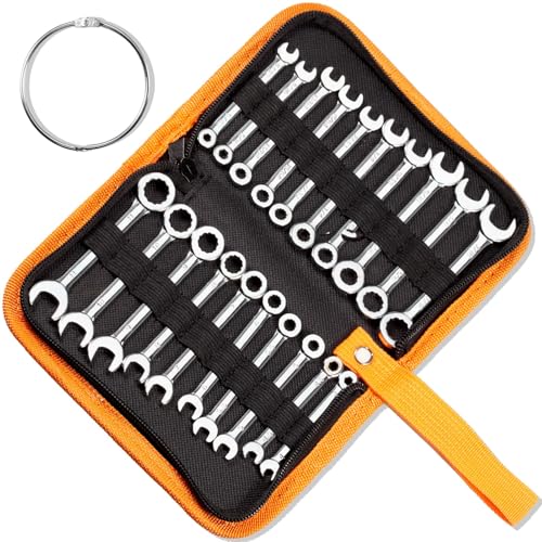 Mini Wrench Set Metric and SAE 20 Pcs Ignition Wrenches 4-11mm & 5/32" to 7/16" Open End Box End Wrench Set with Key Ring, Combination Wrench Sets with Zipper Bag - style: Metric and SAE