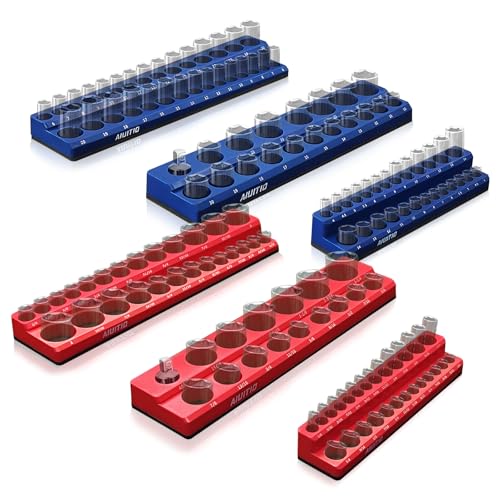 6-Piece Magnetic Socket Organizer Set, Magnetic Socket Holder Includes 1/4", 3/8", 1/2" Drive Metric SAE Socket Trays,Holds Standard and Deep Sockets (6-Piece Magnetic Socket Organizer)