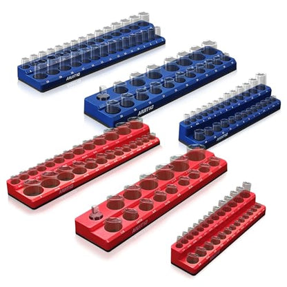 6-Piece Magnetic Socket Organizer Set, Magnetic Socket Holder Includes 1/4", 3/8", 1/2" Drive Metric SAE Socket Trays,Holds Standard and Deep Sockets (6-Piece Magnetic Socket Organizer)