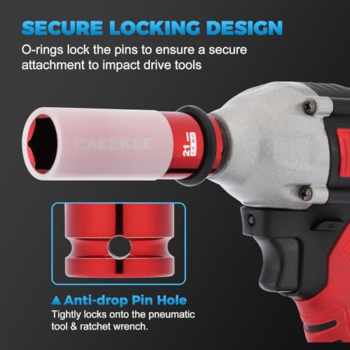 7PCS 1/2" Drive Deep Lug Nut Impact Socket Set, Non-Marring Thin Wall Wheel Protector Socket，CR-MO, 6 Point, Metric 17, 19, 21, 22, 23, 24, 27, Color Coded