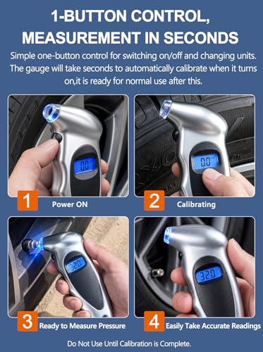 Digital Tire Pressure Gauge 150 PSI, Accurate in 0.1 Increments,1 Pack Tire Pressure Gauge with Backlight LCD, 4 Units (PSI/Bar/Kgf/cm²/KPA) Applicable to Car Truck Bicycle, Silver - color: Silver