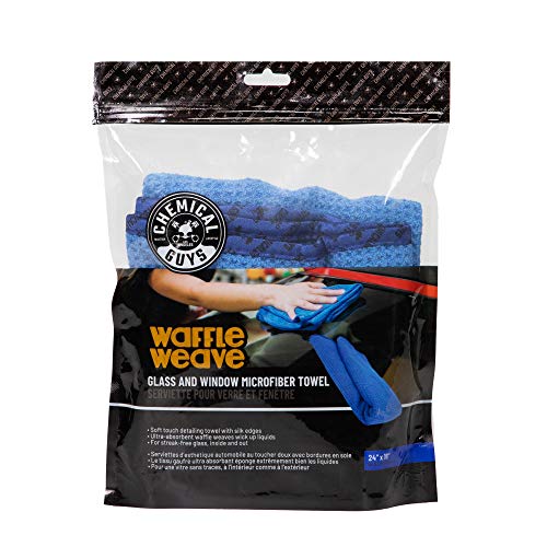 Chemical Guys Waffle Weave Glass Cloth Microfiber Towel, Blue, 24 x 16 | For streak-free cleaning on cars, trucks, and SUVs, blue waffle weave streak-free cleaning cloth, lifts fingerprints - color: Blue, size: 24"x 16"