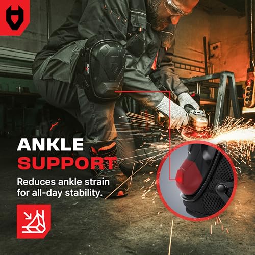 NoCry Professional Construction Knee Pads for Men and Women with Non-Slip Heavy Duty Cap and Ankle Support — Thick Foam and Gel Cushioning — Reinforced, Adjustable Straps and Military Grade Rivets - style: Improved