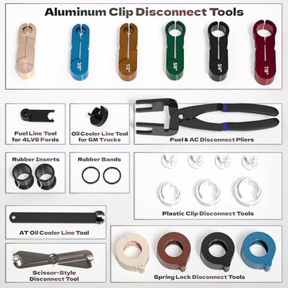 KJE 26PCS Master Quick Fuel Line Disconnect Tool Set, GM Fuel Line Disconnect Tool Kit with Fuel & A/C Disconnect Pliers, Transmission Line Removal Tool for Ford and More use, BLACK - size: 26PCS