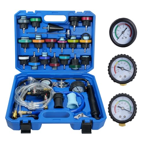 28PCS Coolant Pressure Tester & Vacuum Refill Kit, Radiator Pump Pressure Tester Kit for Automotive Cooling System Water Tank Leakage Detection, Fits Most Vehicles, Cars, SUVs, and Trucks