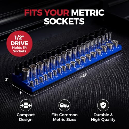Magnetic Socket Holder with 3 Rows by Olsa Tools - color: Blue, size: 1/2-Inch Drive, Metric
