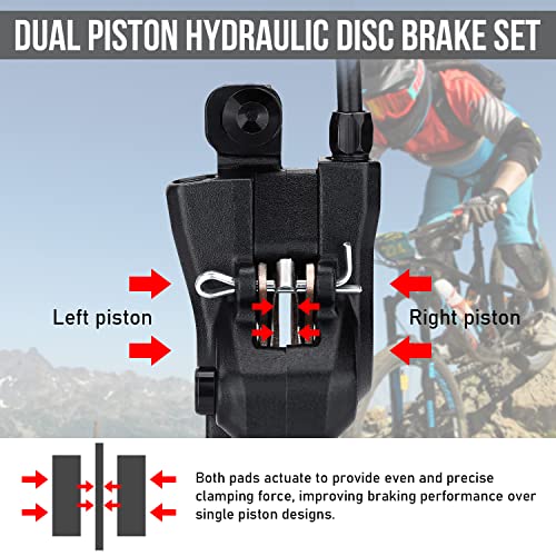 TOBWOLF 1 Pair MTB Disc Brake Set, Hydraulic Disc Brake Kit with 160mm Rotors, Left Front 81cm & Right Rear 147cm, Aluminum Oil Pressure Calipers Levers for Mountain Bike E-Bike Fat Bike Road Bike - color: Black Hydraulic Disc Brake Set - Dual Piston