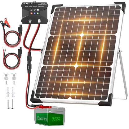 Voltset 30W Solar Battery Charger - 12V Solar Panel Kit with 10A Smart Charge Controller - IP67 Waterproof Solar Trickle Charger Maintainer - Adjustable Mount Bracket for RV Boat Car Motorcycle - size: 30W