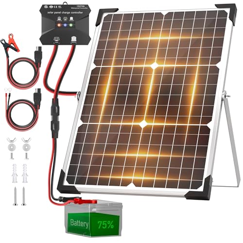 Voltset 30W 12V Solar Panel Battery Charger Trickle Maintainer Kit | Smart Charge Controller, Waterproof, Safety Protections, for Car RV Boat Marine Trailer Automotive Trailer Truck Motorcycle - size: 30W