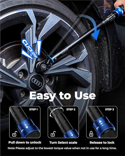 toolant 13PCS 1/2 Inch Click Torque Wrench Set, Gift for Men, 25-250 FT.-LB/33.9-339.0 Nm, With Breaker Bar & 5-Inch-Extension & 10 Sockets, Tire Repair Tool Set