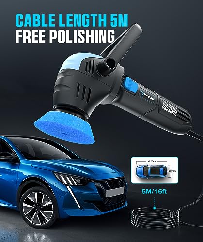 Mini Polisher, 2inch/ 3inch 750W with 12mm Random Orbital for Car Detailing | Mini Da Polisher with 16pcs Trapezoidal Polisher Pads, 6 Variable Speed 2000-5500OPM, 16.4 ft Cord Heavy Duty Polisher
