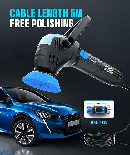 Mini Polisher, 2inch/ 3inch 750W with 12mm Random Orbital for Car Detailing | Mini Da Polisher with 16pcs Trapezoidal Polisher Pads, 6 Variable Speed 2000-5500OPM, 16.4 ft Cord Heavy Duty Polisher