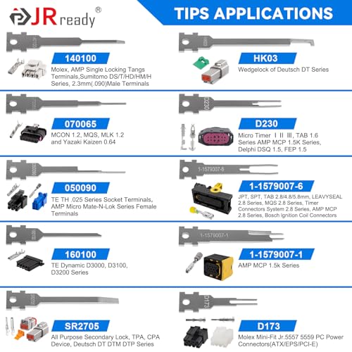 JRready 20PCS Pin Removal Tool Kit for Electrical Connectors | Pin Terminal Release Tool Set, For Deutsch, AMP, TE, Molex, Harting, D SUB Connectors, Nylon Protective Handle - size: 20pcs JRconDRK Pin Rmoval Tools