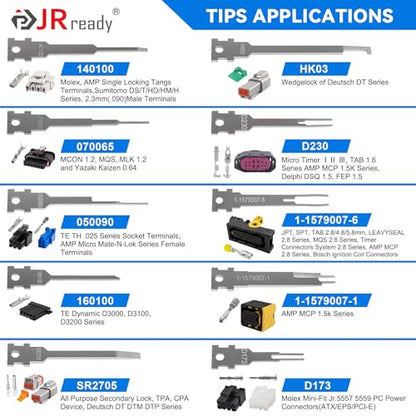 JRready 20PCS Pin Removal Tool Kit for Electrical Connectors | Pin Terminal Release Tool Set, For Deutsch, AMP, TE, Molex, Harting, D SUB Connectors, Nylon Protective Handle - size: 20pcs JRconDRK Pin Rmoval Tools