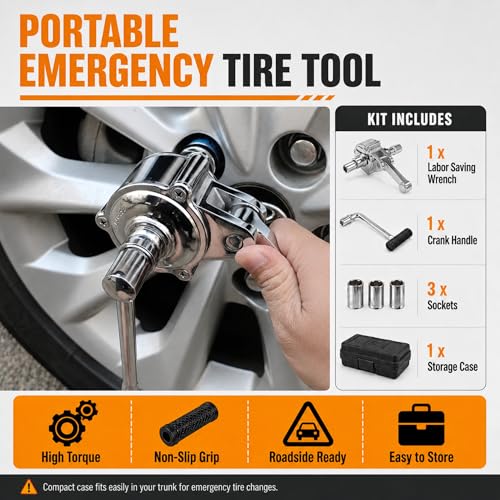 Labor Saving Torque Multiplier Wrench Set, 1:16 Ratio Lug Nut Remover with 1/2" Drive, Heavy Duty Lug Wrench for Loosening Stubborn Wheel Nuts, Includes 17/19/21mm & SAE Sockets for Cars, SUV, RV