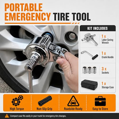 Labor Saving Torque Multiplier Wrench Set, 1:16 Ratio Lug Nut Remover with 1/2" Drive, Heavy Duty Lug Wrench for Loosening Stubborn Wheel Nuts, Includes 17/19/21mm & SAE Sockets for Cars, SUV, RV