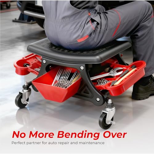 SUNROAD Mechanic Stool with Wheels Rolling Stool 300 lbs | Heavy Duty Rolling Mechanics Seat with Tool Tray, Rolling Tool Seat for Automotive Auto Repair