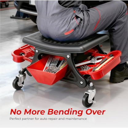 SUNROAD Mechanic Stool with Wheels Rolling Stool 300 lbs | Heavy Duty Rolling Mechanics Seat with Tool Tray, Rolling Tool Seat for Automotive Auto Repair