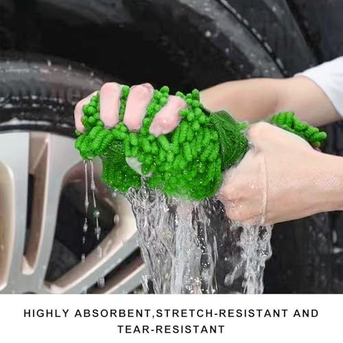 Microfiber Car Wash Sponge, Scratch-Free Vehicle Washing Mitt with Chenille & Mesh Sides, Highly Absorbent Sponge Lint-Free Cleaning Tool for Car Washing & Detailing (Green) - color: Green