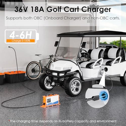 WAVLINK 36V 18A Golf Cart Battery Charger | IP67 Waterproof, compatible with LiFePO4/NMC/Lead-Acid, D Plug fits TXT & EZGO