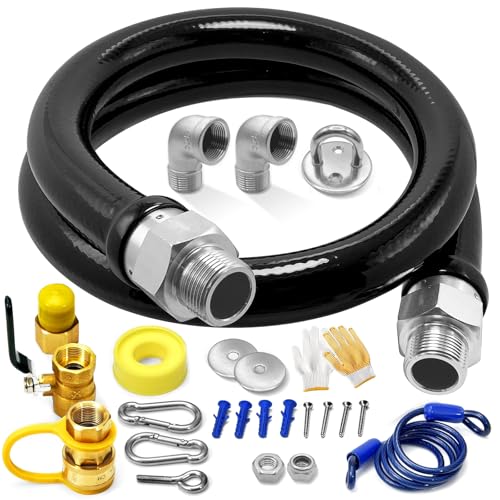 1675KIT48 Safety System Kit, 48" Commercial Gas Hose Connector Kit with 3/4" Quick Disconnect, Flexible Gas Line Hose, Gas Valve & Restraining Cable for Moveable Commercial Kitchen Equipment.