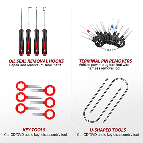 Nilight Trim Removal Tool 102 Pcs, Auto Push Pin Bumper Retainer Clip Set Fastener Terminal Remover Tool Round Handle Crowbar Kit Car Panel Radio Removal Auto Clip Pliers - color: 102 Clips+ Remover Tools Red
