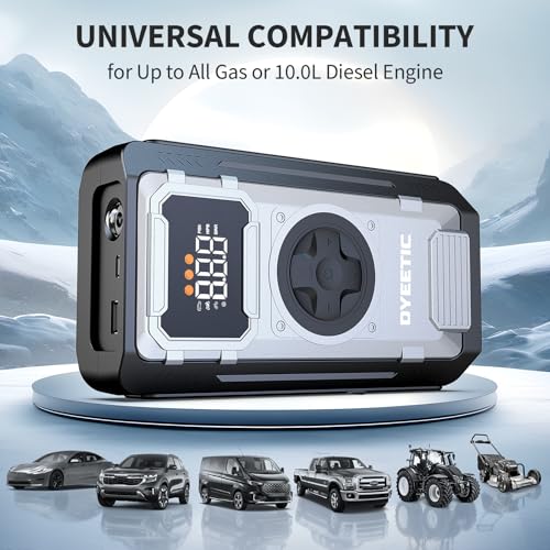 Car Battery Jump Starter with Air Compressor, 6000A Portable Battery Booster (All Gas/10L Diesel), 150PSI Auto-Shutoff Tire Inflator, 800LM LED Light & Jumper Cables, 12V Supersafe Lithium Jump Box - color: Gray