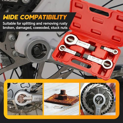 4 Pack Metal Nut Splitter Set 9-12mm, 12-16mm, 16-22mm, 22-27mm | Heavy Duty Nut Splitter Breaker Cracker Broken Damaged Corroded Screw Nut Removal Splitting Extractor