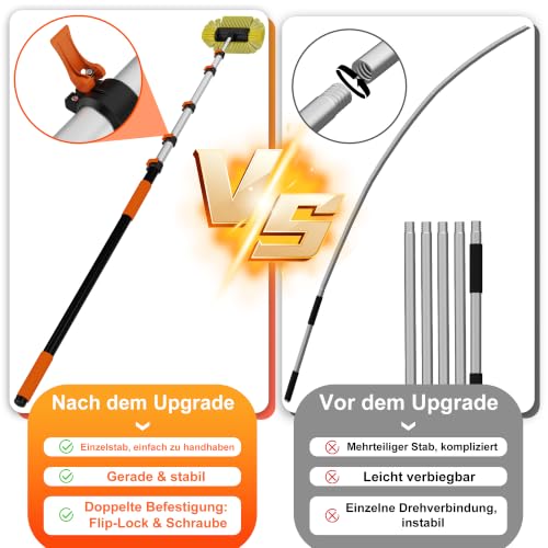 14FT Car Wash Brush with Long Handle, 12-Inch Soft Bristle Car Cleaning Brush for Cleaning RV, Truck, Boat, Solar Panels, Orange