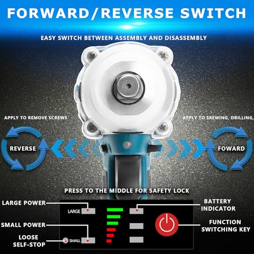 Cordless Impact Wrench 1/2 Inch,21V Brushless Impact Gun with 2 Pack 3.0Ah Battery and Fast Charger,Max 550N.m 3000RPM High Torque Repair And Installation Tools,Impact Wrench with 6 Size Sockets Set