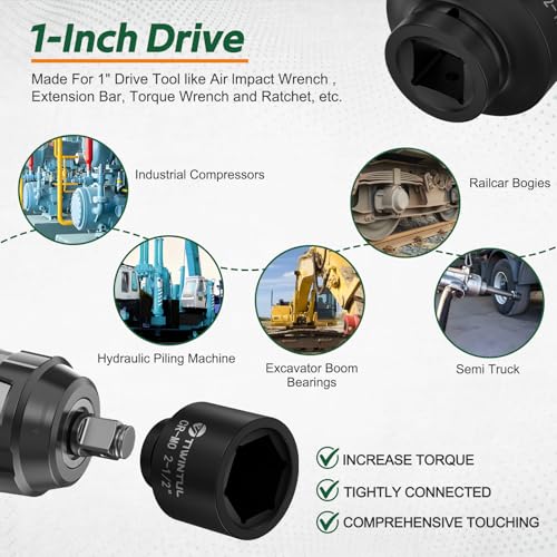 2-1/2" Impact Socket 1" Drive, 6 Point Design for Heavy Truck | CR-MO, ANSI Certified, Large & Spindle Nut Socket 1 Inch Drive for Construction, Oilfield & Equipment Service - size: 2-1/2"(1 PCS)