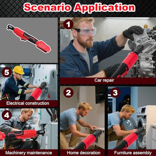3/8" Ratchet Wrench Compatible with Milwaukee 18v Battery,Brushless Motor 400rpm Variable Speed 45 Ft-lbs(60 N.m) Ft-Ibs Power Tools 7 Sockets, 1/4" Adapter, 3" Extension Bar for car