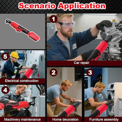 3/8" Ratchet Wrench Compatible with Milwaukee 18v Battery,Brushless Motor 400rpm Variable Speed 45 Ft-lbs(60 N.m) Ft-Ibs Power Tools 7 Sockets, 1/4" Adapter, 3" Extension Bar for car