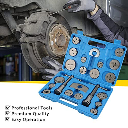 24PCS Disc Brake Caliper Tool Kit | Heavy Duty Brake Caliper Compression Tool for Brake Pad Replacement Reset, Fits Most American European Japanese Autos (Blue) - color: Blue