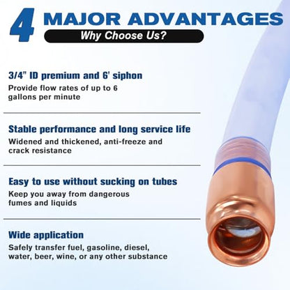 Wadoy 3/4" Siphon Hose, 6FT Shaker Siphon Pump for Gasoline/Gas/Fuel/Water Transfer, Upgrade Multi-Purpose Self Priming Siphon Hose - size: 1