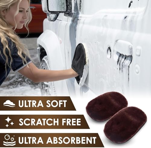 Yours Car Wash Mitt, Ultra-Soft Microfiber Wash Mitt for Car Wash Kit, Scratch-Free & Gentle for Car Detailing and Paint Protection (White)