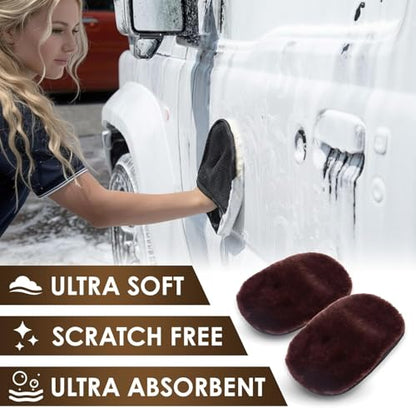 Yours Car Wash Mitt, Ultra-Soft Microfiber Wash Mitt for Car Wash Kit, Scratch-Free & Gentle for Car Detailing and Paint Protection (White)