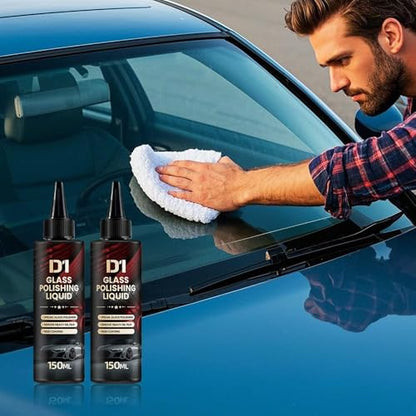 D1 Glass Polishing Liquid, 2025 New Car Glass Oil Film Remover and Auto Scratch Repair Compound, Car Glasses Polishing Compound, Anti-Fog Hydrophobic Coating Spray with Sponge (black-1pcs) - color: Black-1pcs