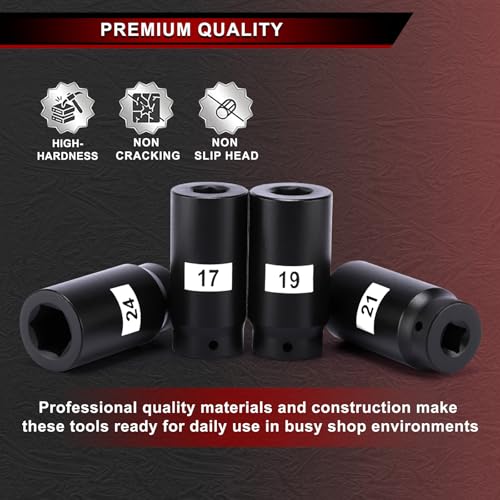 6PCS 1/2’’ Drive Weighted Crank Bolt Socket Set, 17MM, 19MM, 21MM, 22MM, 24MM, 27MM, Harmonic Balancer Socket Set - size: 17MM-27MM