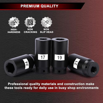 6PCS 1/2’’ Drive Weighted Crank Bolt Socket Set, 17MM, 19MM, 21MM, 22MM, 24MM, 27MM, Harmonic Balancer Socket Set - size: 17MM-27MM