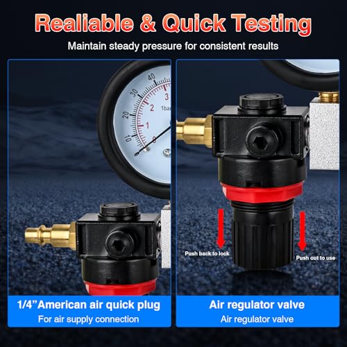 GOOACC Cylinder Leak Down Tester Kit - Dual Gauge Engine Diagnostics Tool for Gasoline Cars & Motorcycles - Detects Blown Head Gaskets & Valve Leaks with 10mm 12mm 14mm 18mm Adapters