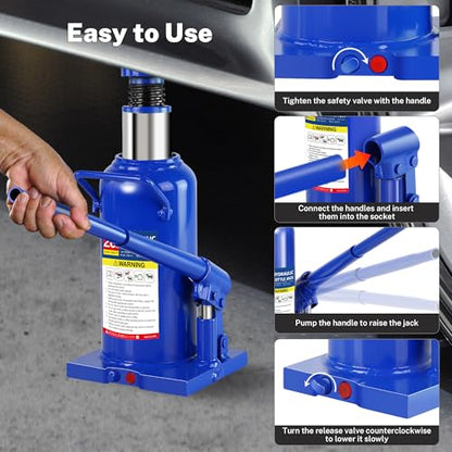 20T Hydraulic Bottle Jack, 40,000 lbs, with Tire Kit | Heavy-duty jack for trucks & industrial use. 9.61"-17.87" lift. Sturdy carry handle. - color: 20 Ton Basic with Tire Repair Kit