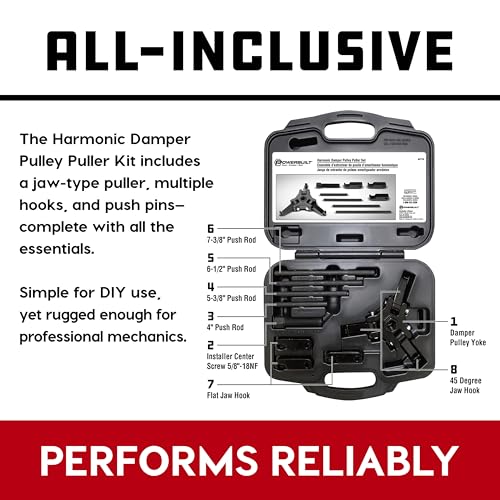 Powerbuilt Harmonic Balancer Puller Set, Adjustable 3 jaw press on Crank Balancer Puller works with most late model cars and trucks in engine compartments without radiator removal - 647774 - style: 9 Piece