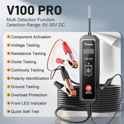 VDIAGTOOL V100 PRO Power Circuit Probe Tester, 6V-30V DC Multifunctional Car Test Light Automotive with Component Activation, Voltage, Continuity Test, Overload Protection for Car SUV RV Motorcycle