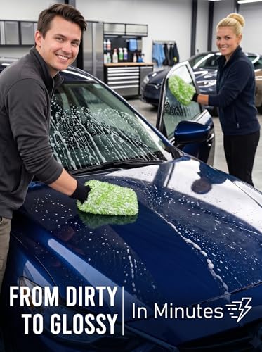 TAKAVU Car Wash Mitt, 2 Pack Microfiber, Scratch-Free (Green & White) | Soft Lint-Free Wash Gloves Hold Sudsy Water for Auto Detailing, Machine Washable, Safe on Paint & Coat - color: Green