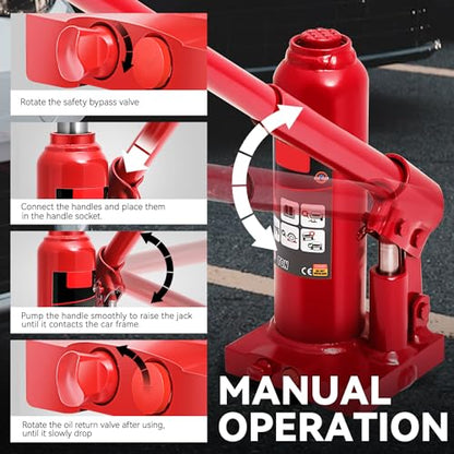 Auto Dynasty 3 Ton Hydraulic Bottle Jack, Automotive Welded Bottle Jack for Car, Pickup Truck, RV, Auto Repair, 8" to 14.5" Lifting Range (Red) - color: Red, size: 3 Ton
