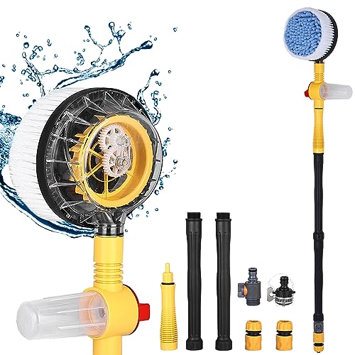 Toolly Car Wash Brush Cleaning Kit, 360° Spin Car Mop, Microfiber Rotating Car Cleaning Brush, Detachable & Extendable Scrub Brush, Garden Hose Spray Nozzle Spray Gun for Cars, Yards, Garden, Pets